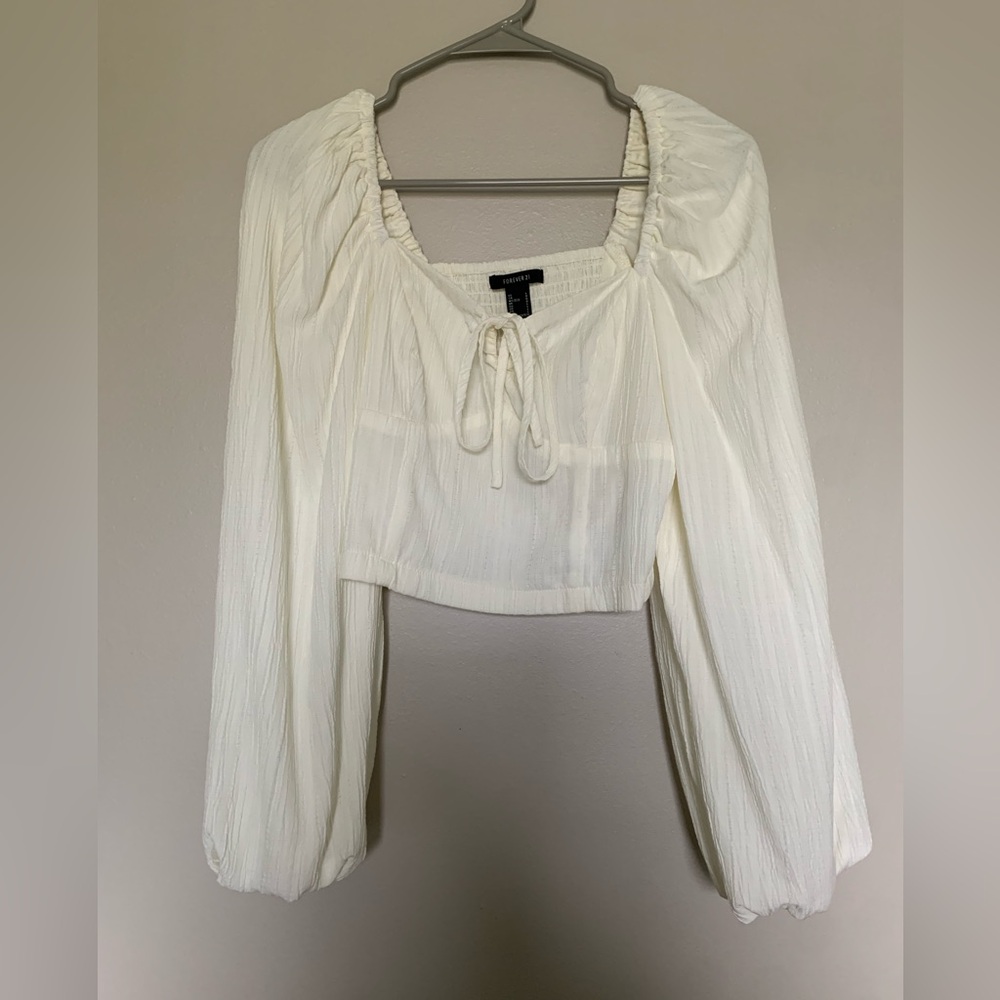 Forever 21 Cream Long Sleeve Blouse
